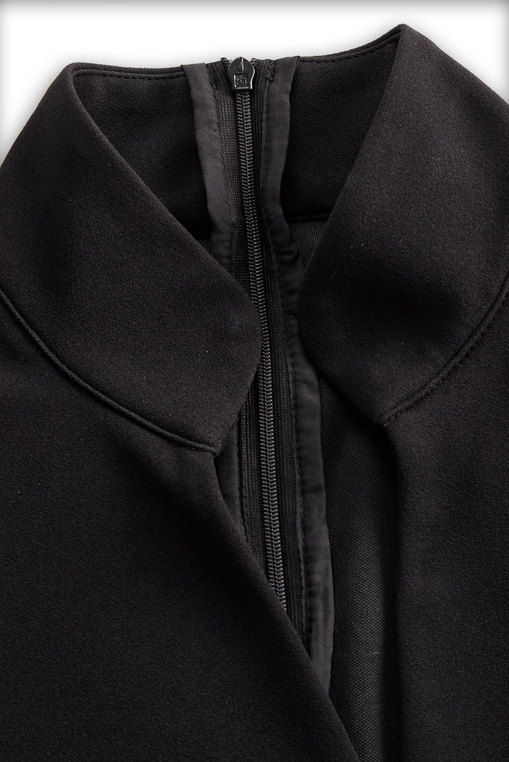 Refined Black Belted Sheath Dress with Mandarin Collar