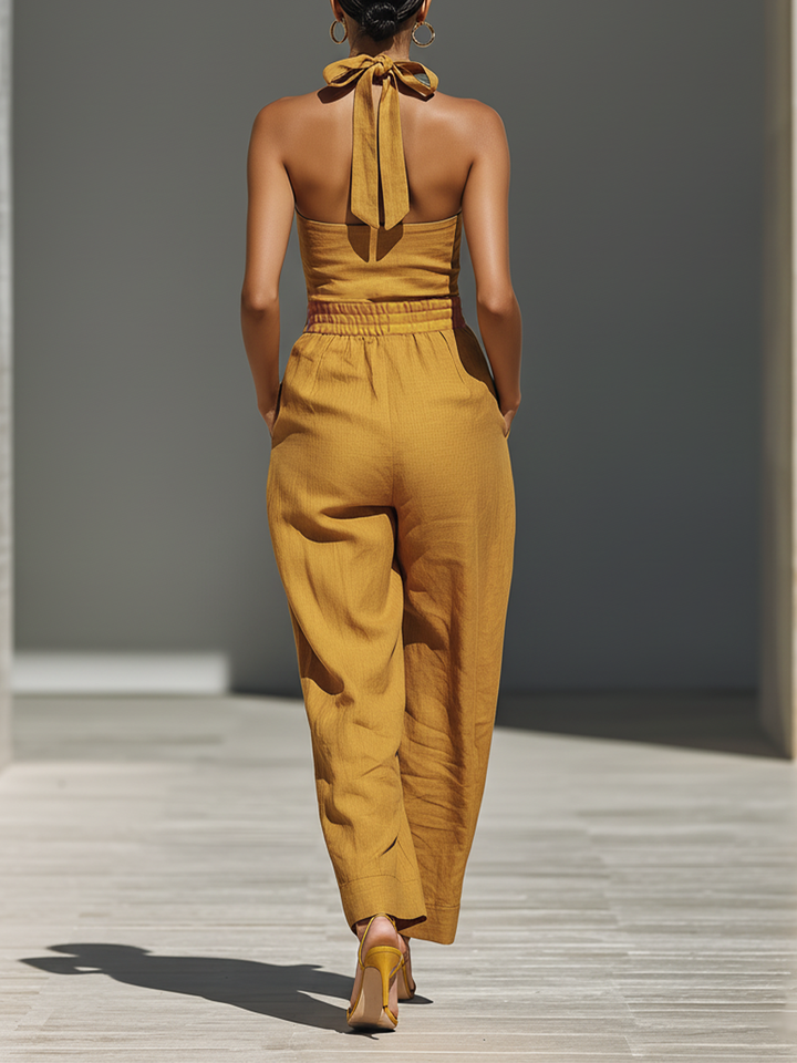Gabrielle - Mustard Yellow Linen Jumpsuit