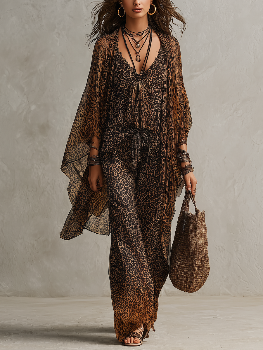 Bohemian Gradient Leopard-Print Three-Piece Set