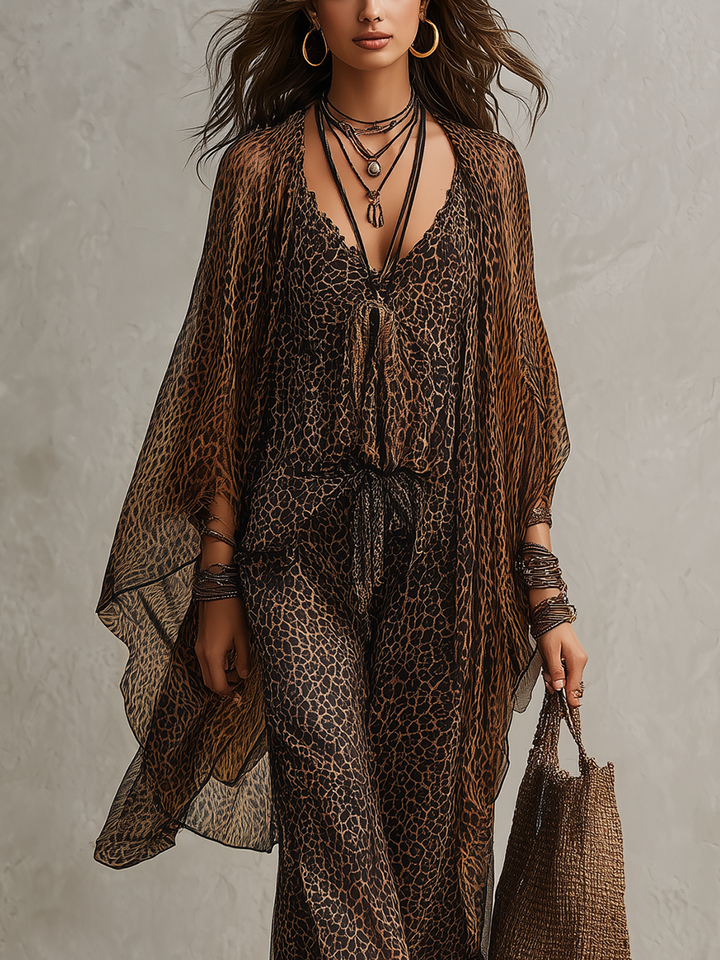 Bohemian Gradient Leopard-Print Three-Piece Set