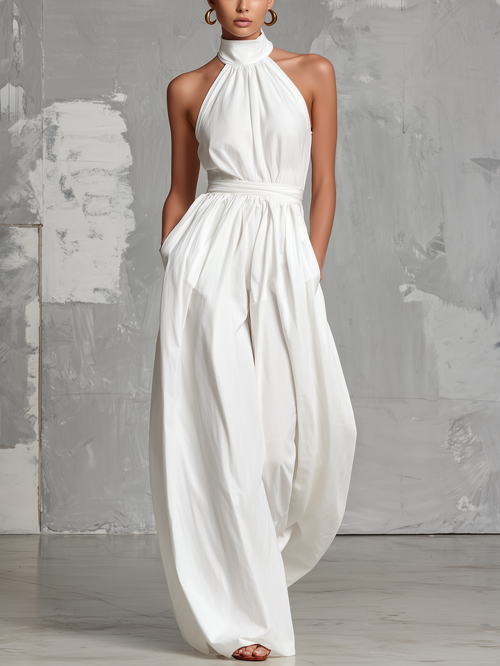 Josephine - Sleeveless White Crochet Jumpsuit