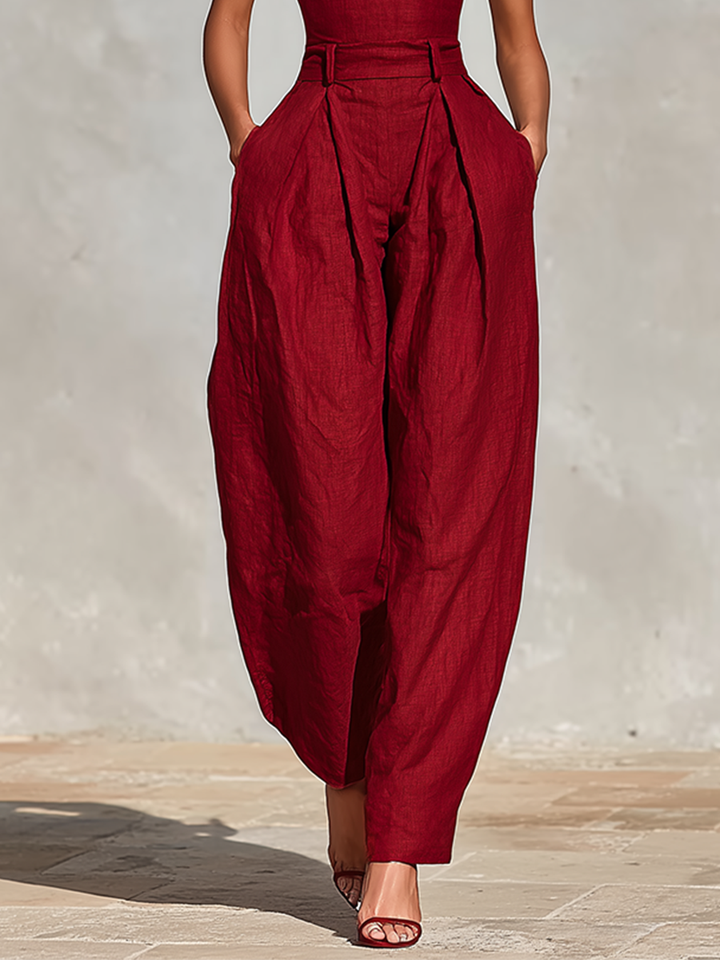 Estelle - Red Linen Jumpsuit for Women with Thin Straps