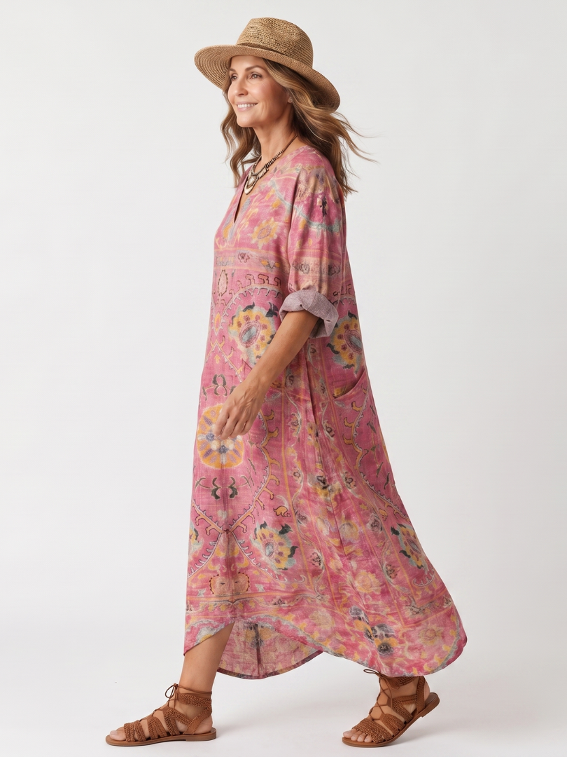 Tilda | Abstract Print Relaxed Pocket Midi Dress – Harbor & Hale