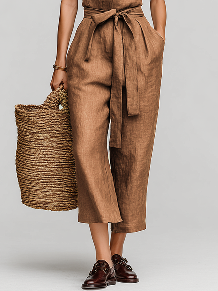 Élodie - Brown Tobacco Linen Jumpsuit