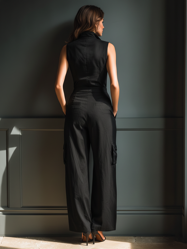 Juliette - Sleeveless Jumpsuit in Cotton and Linen Blend