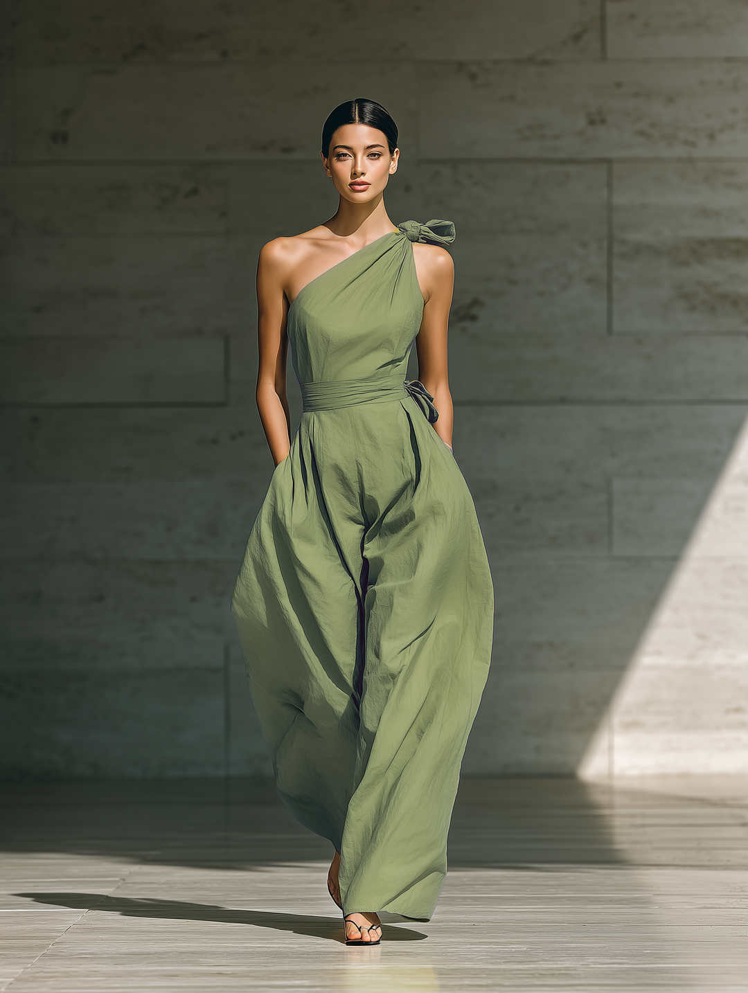 Léa - Wide One-Shoulder Jumpsuit in Cotton and Linen Blend