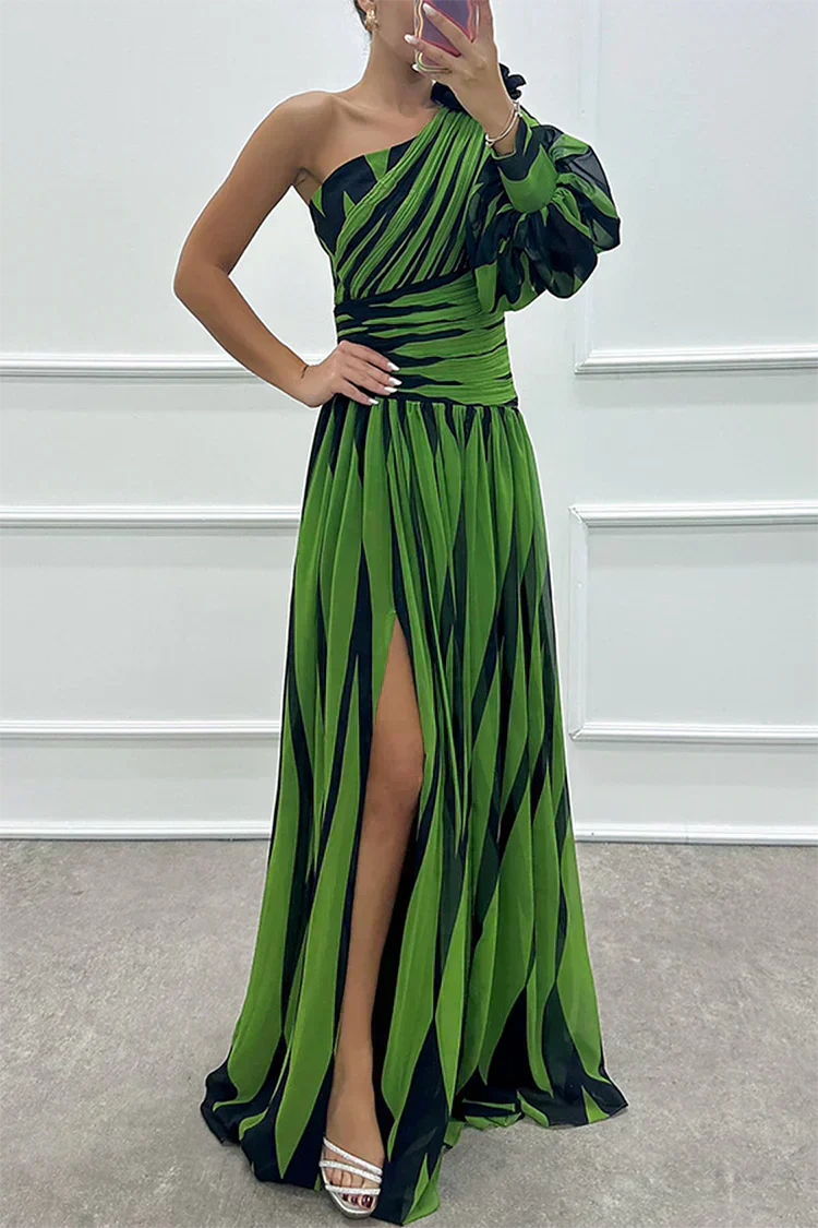 Violet &amp; Grace™ |Elegant Striped Maxi Dress with One Shoulder