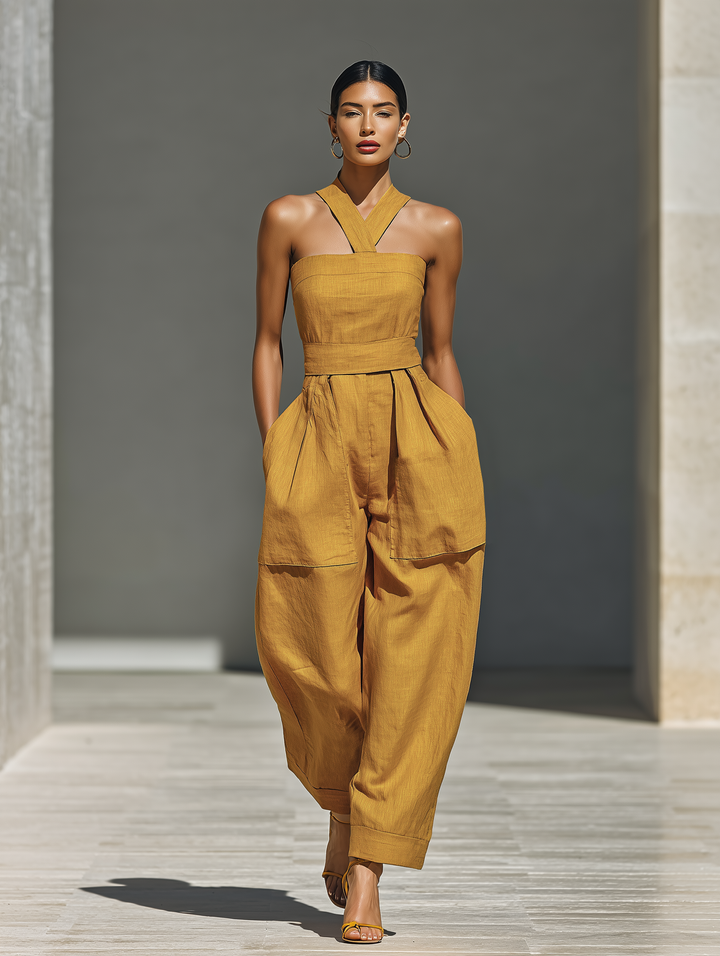 Gabrielle - Mustard Yellow Linen Jumpsuit