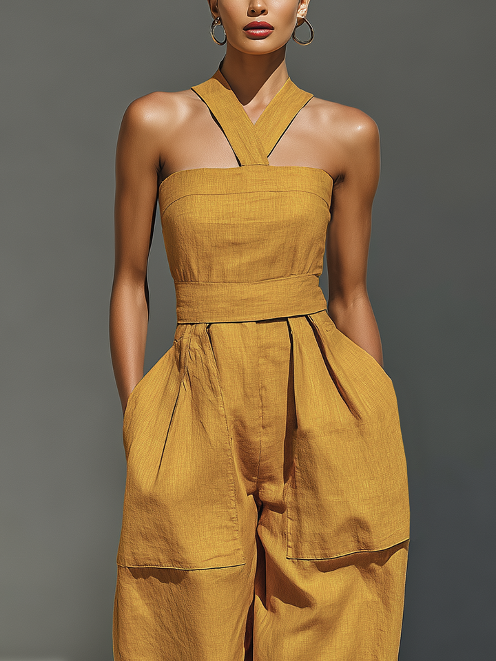 Gabrielle - Mustard Yellow Linen Jumpsuit