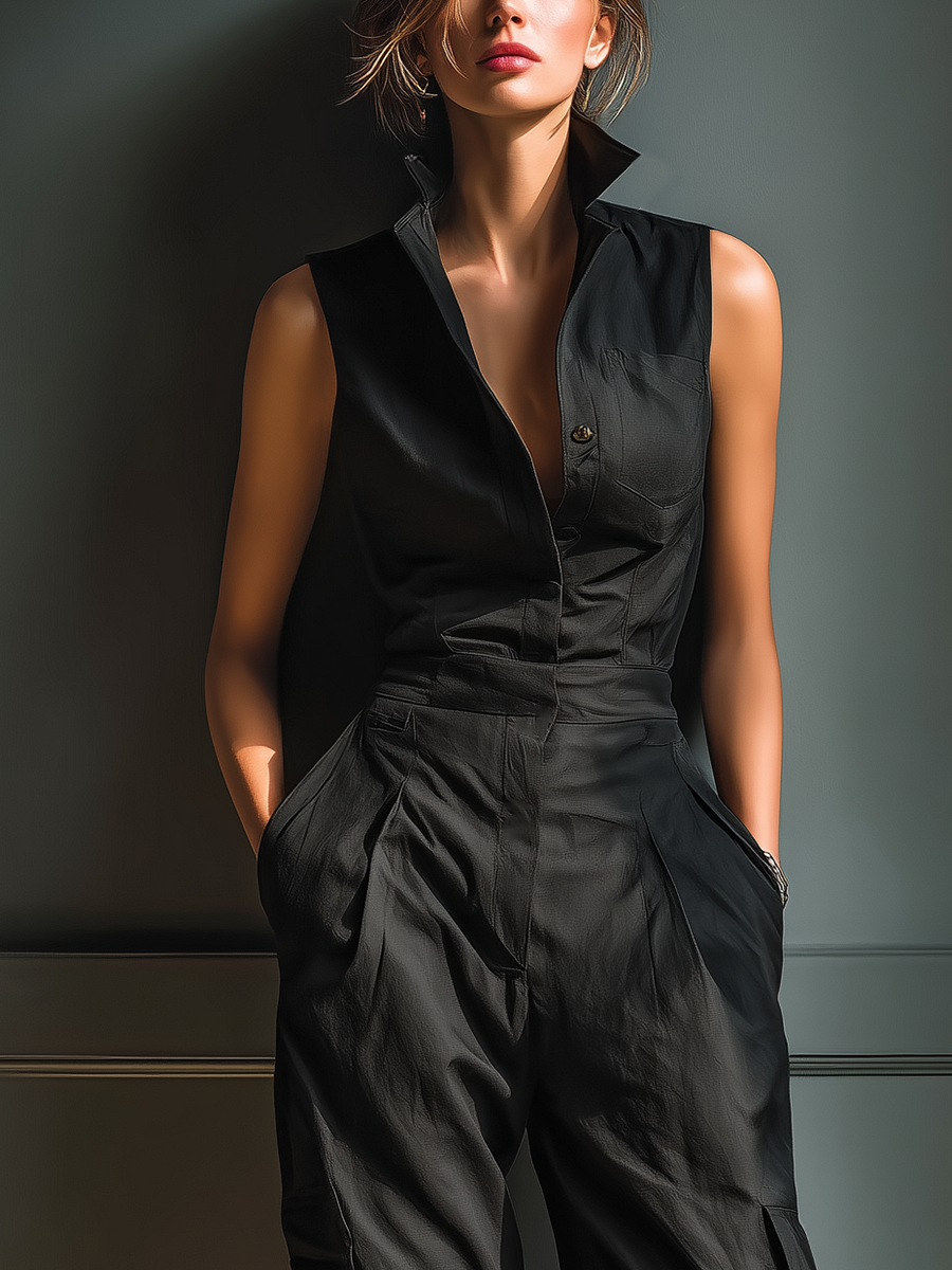Juliette - Sleeveless Jumpsuit in Cotton and Linen Blend