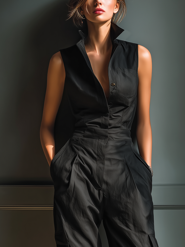 Juliette - Sleeveless Jumpsuit in Cotton and Linen Blend