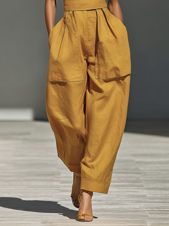 Gabrielle - Mustard Yellow Linen Jumpsuit