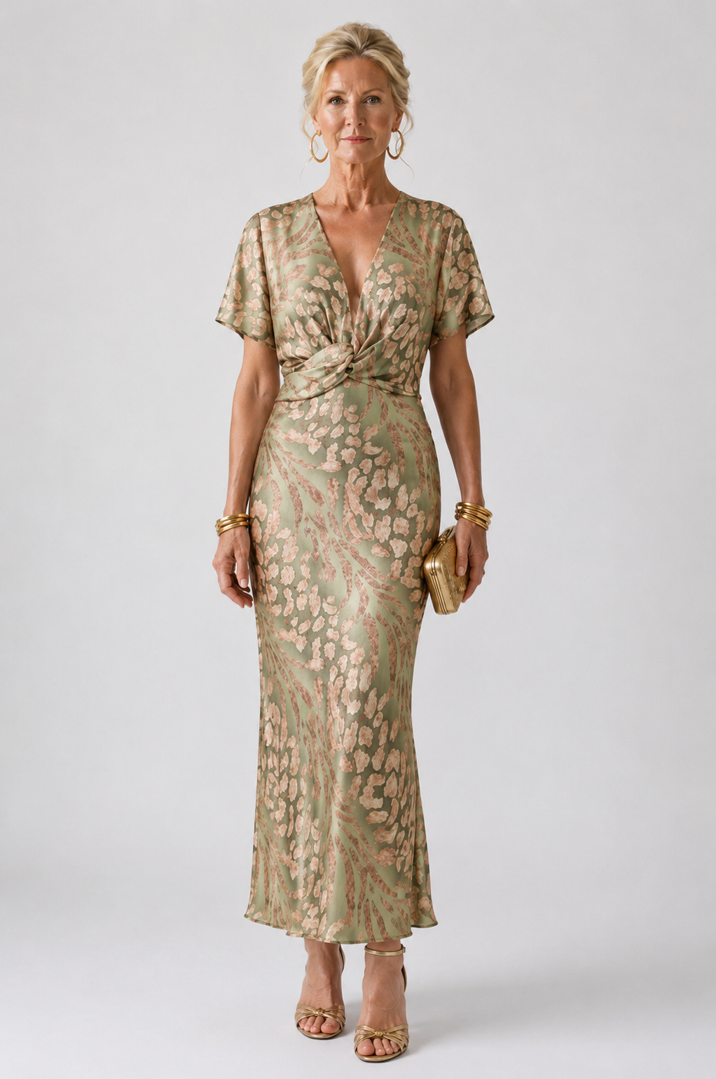 Violet &amp; Grace™ | Abstract Print V Neck Twist Waist Midi Dress