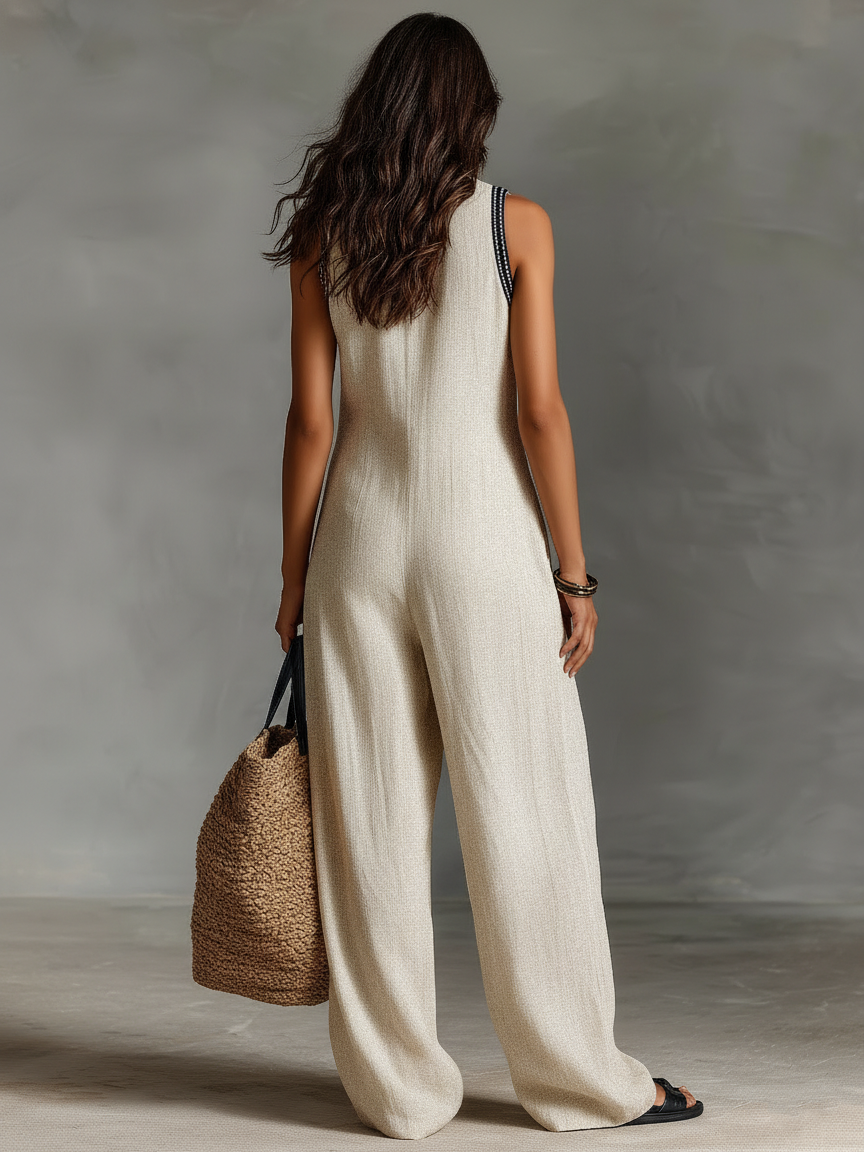 Clémence - Sleeveless Minimalist Linen Blend Jumpsuit