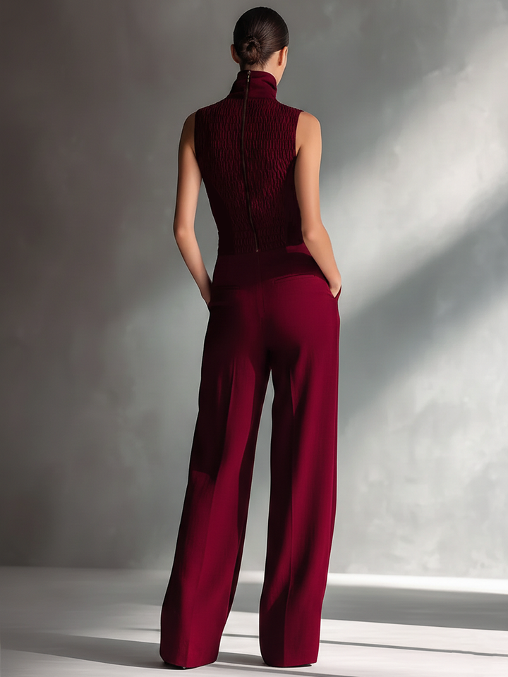 Colette - Sleeveless Jumpsuit in Burgundy Cotton-Linen Blend