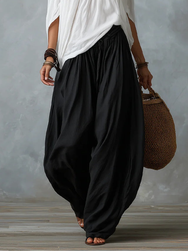 White Off-the-Shoulder Top &amp; Wide Lantern Trousers Set