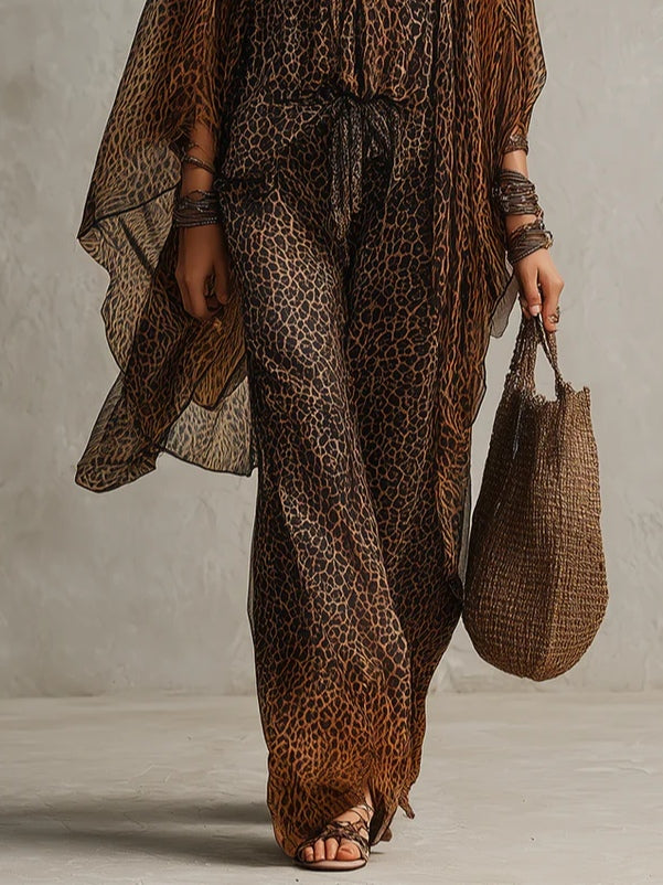 Bohemian Gradient Leopard-Print Three-Piece Set
