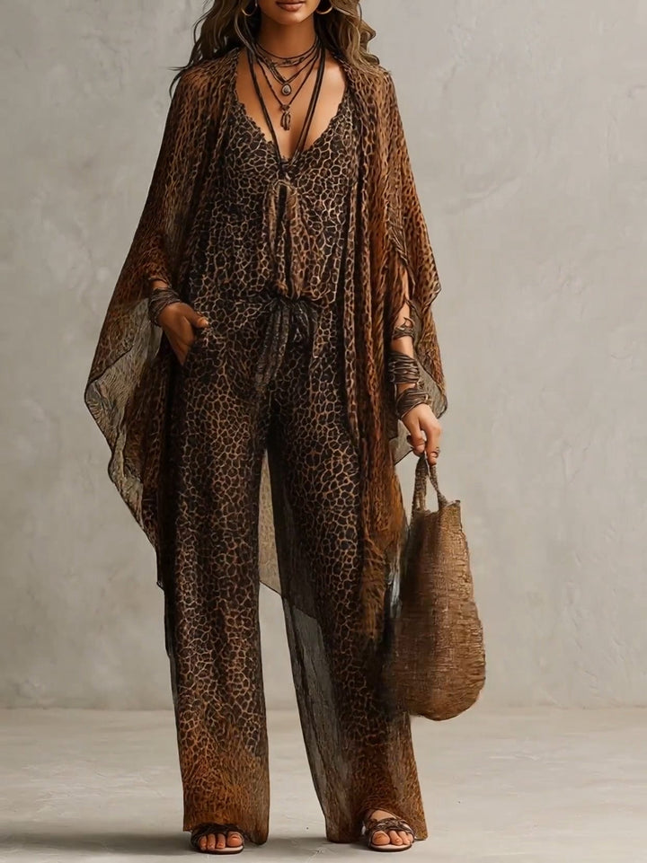 Bohemian Gradient Leopard-Print Three-Piece Set