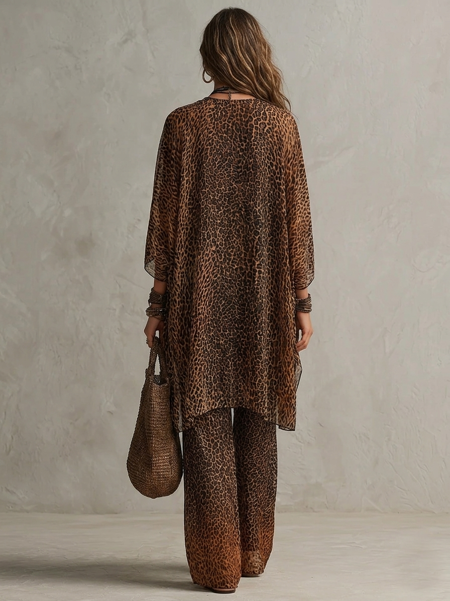 Bohemian Gradient Leopard-Print Three-Piece Set