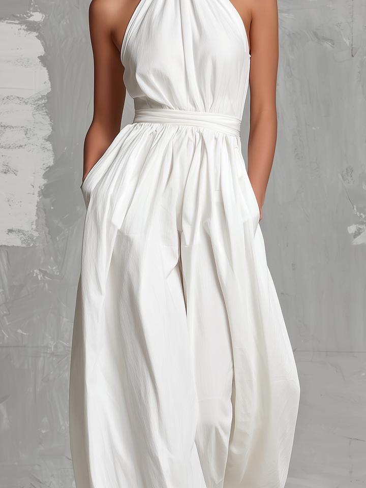 Josephine - Sleeveless White Crochet Jumpsuit