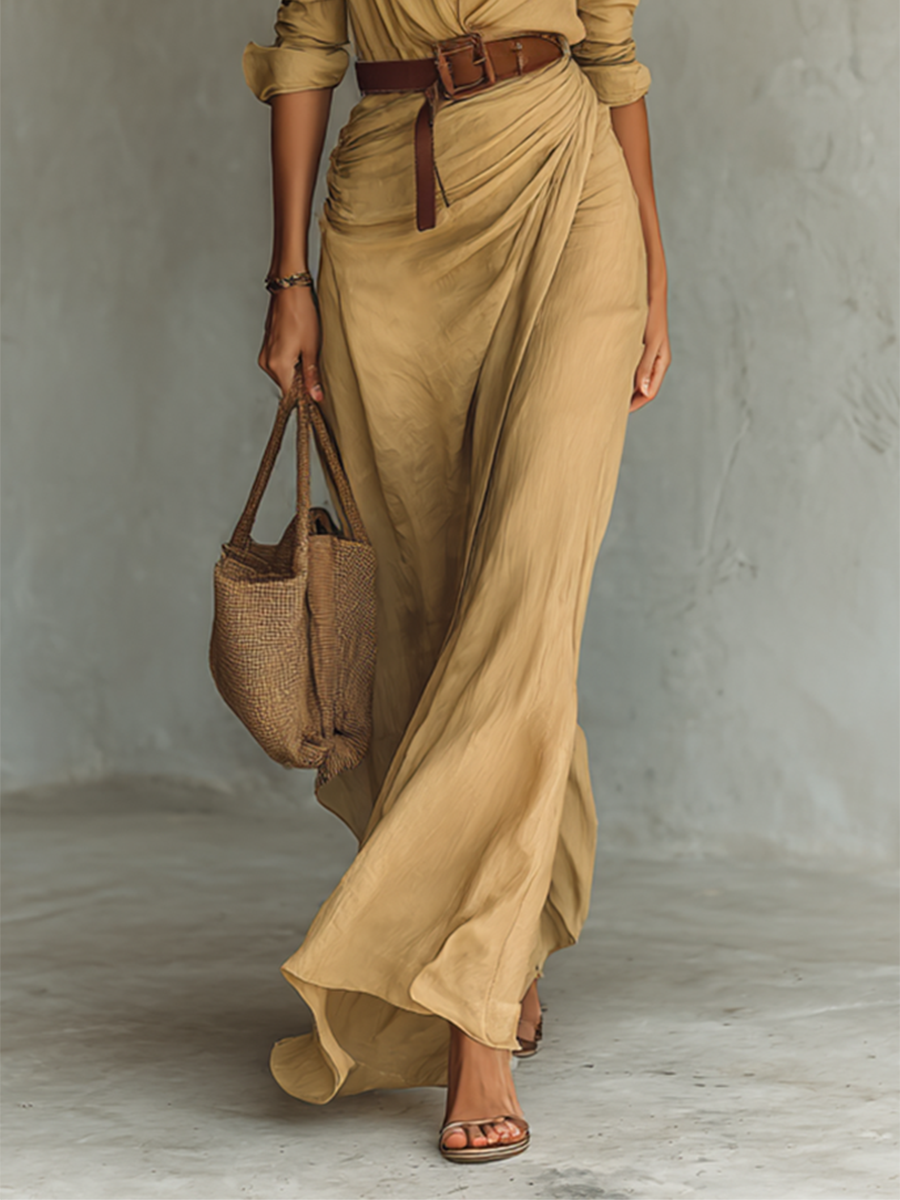 Federica - Long Dress with Lapels and Long Sleeves