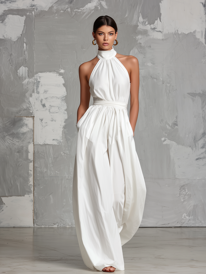 Josephine - Sleeveless White Crochet Jumpsuit