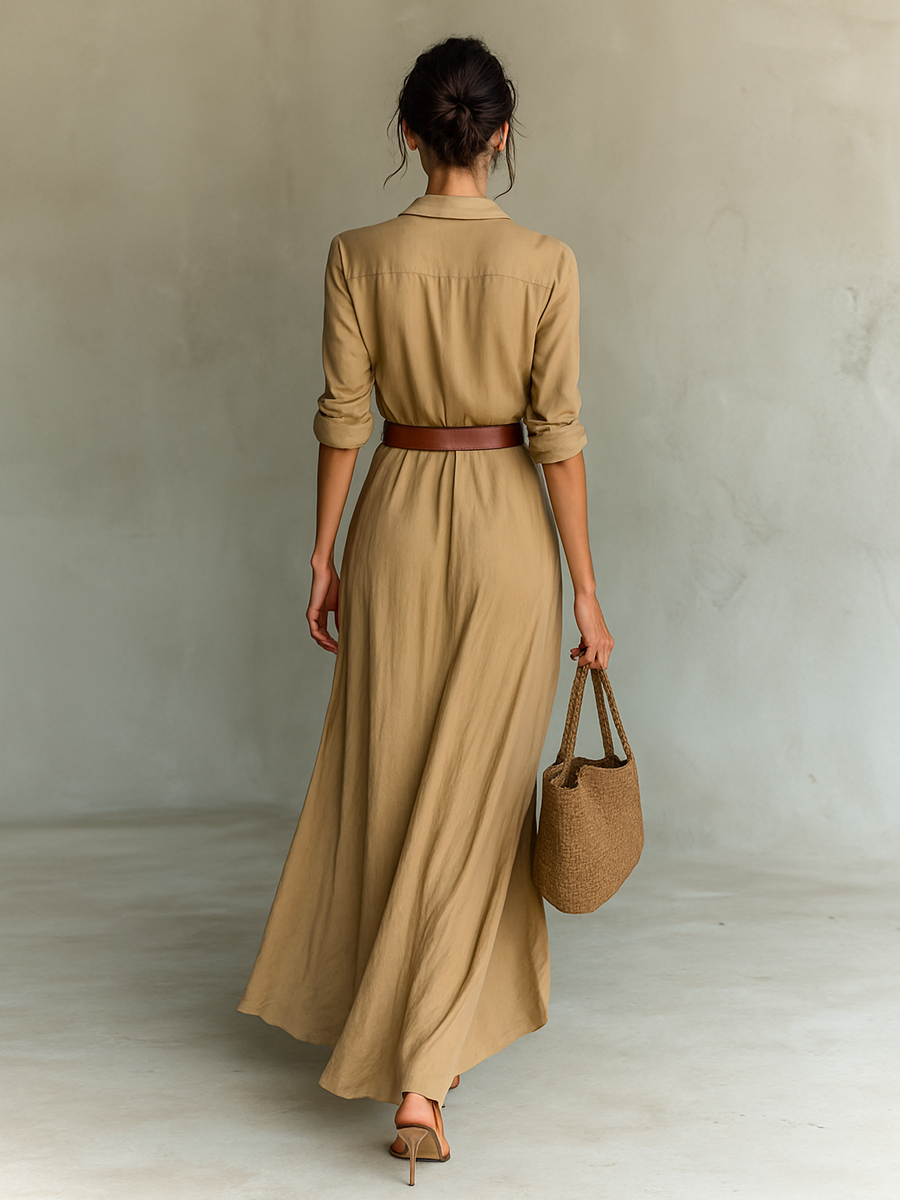 Federica - Long Dress with Lapels and Long Sleeves