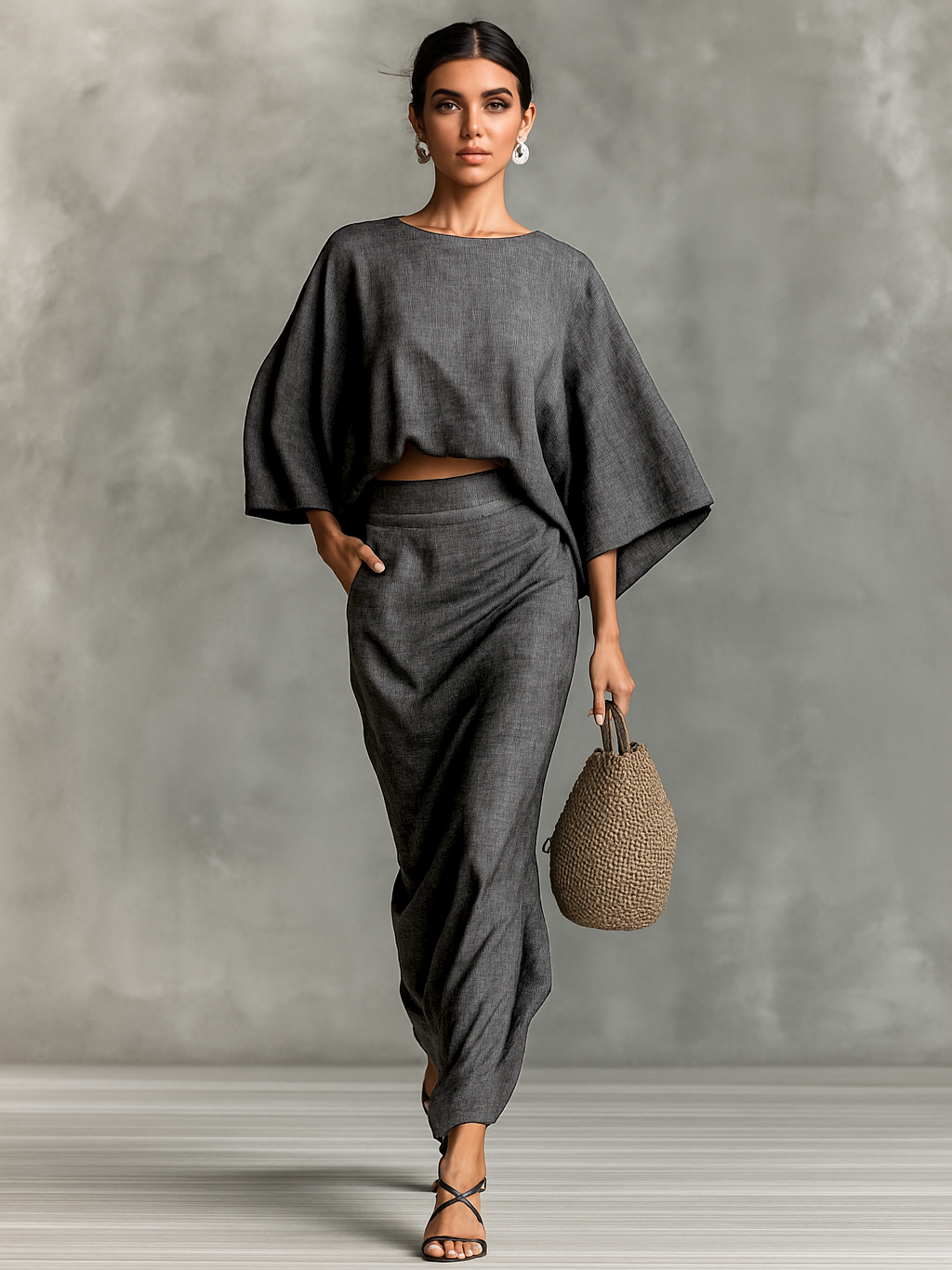 Laura - Two-Piece Set with Long Skirt in Linen Blend