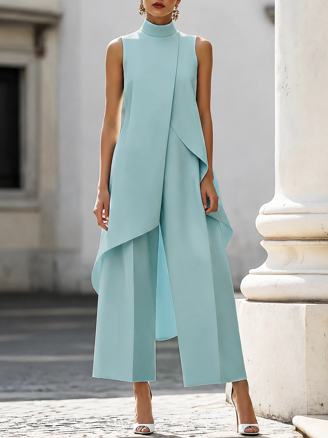 Asymmetric Layered Sleeveless Top &amp; Wide-Leg Pants Set