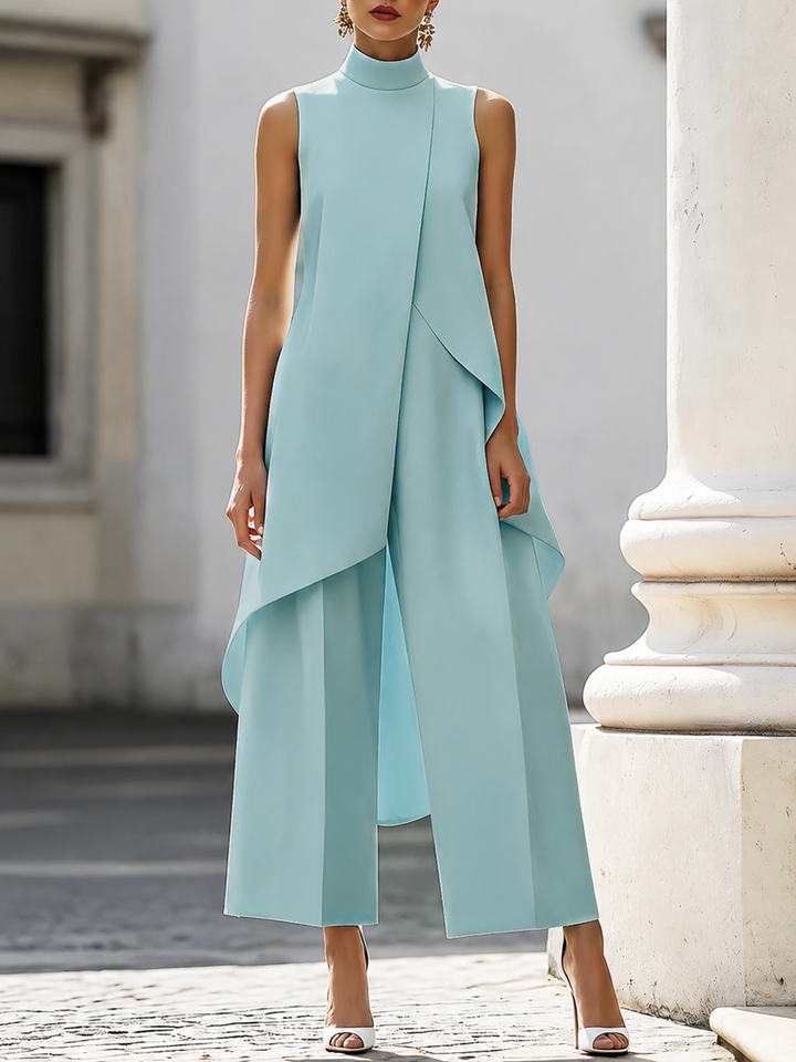 Asymmetric Layered Sleeveless Top &amp; Wide-Leg Pants Set