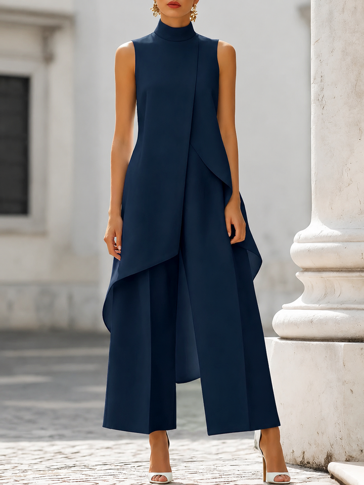 Asymmetric Layered Sleeveless Top &amp; Wide-Leg Pants Set