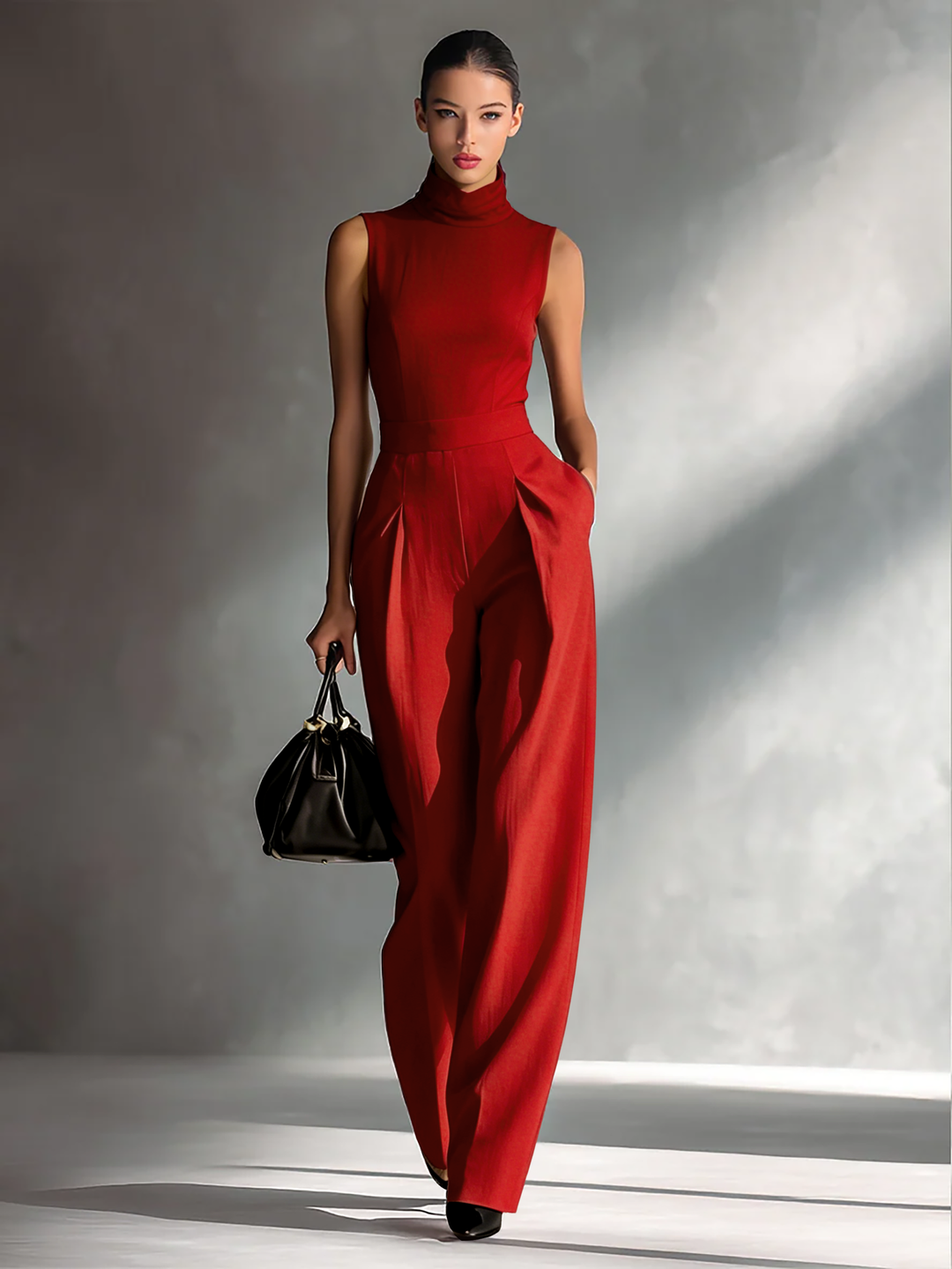 Colette - Sleeveless Jumpsuit in Burgundy Cotton-Linen Blend